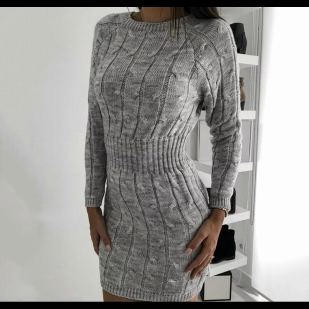 Grey sweater dress long sleeve